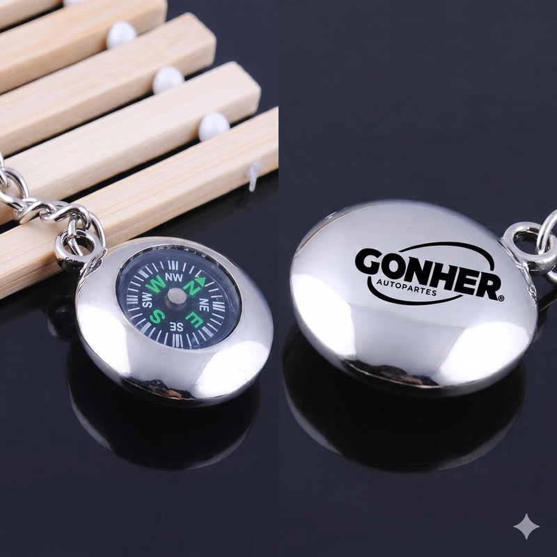 Gear Round Compass Metal Keychain