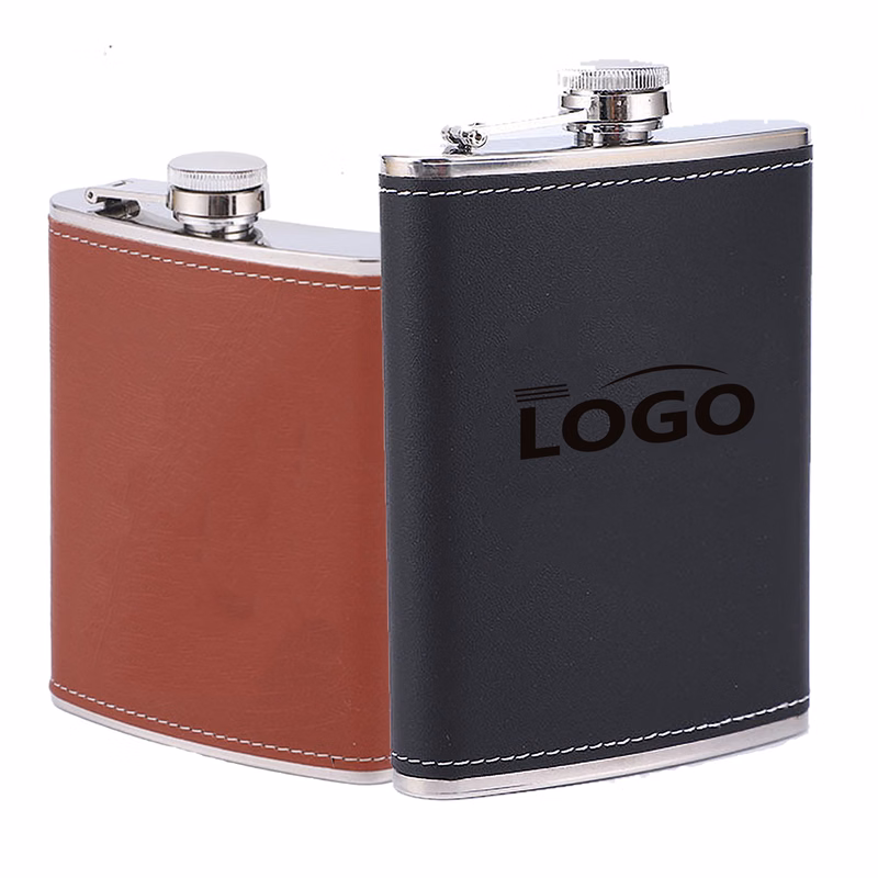 Steel Stainless Hip Flask with Eco Faux Leather Wrap Whiskey