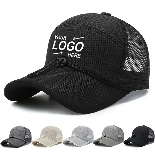 Custom Wide Brim Cotton Baseball Cap with Breathable Mesh — Sun Protection Promo 1