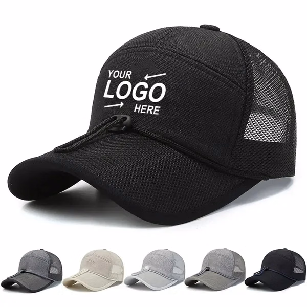 Custom Wide Brim Cotton Baseball Cap with Breathable Mesh — Sun Protection Promo