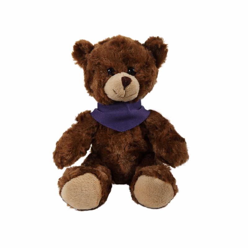 soft plush  Chocolate Curly Sitting Bear with bandana