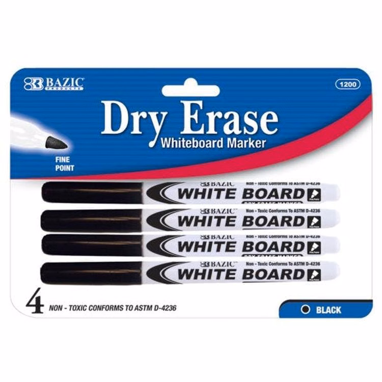Fine Tip Dry-Erase Markers - 4 Pack Black