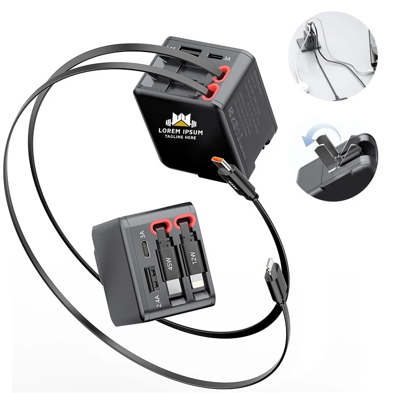 4" 1 Retractable Wall Charger with Dual USB Ports 1