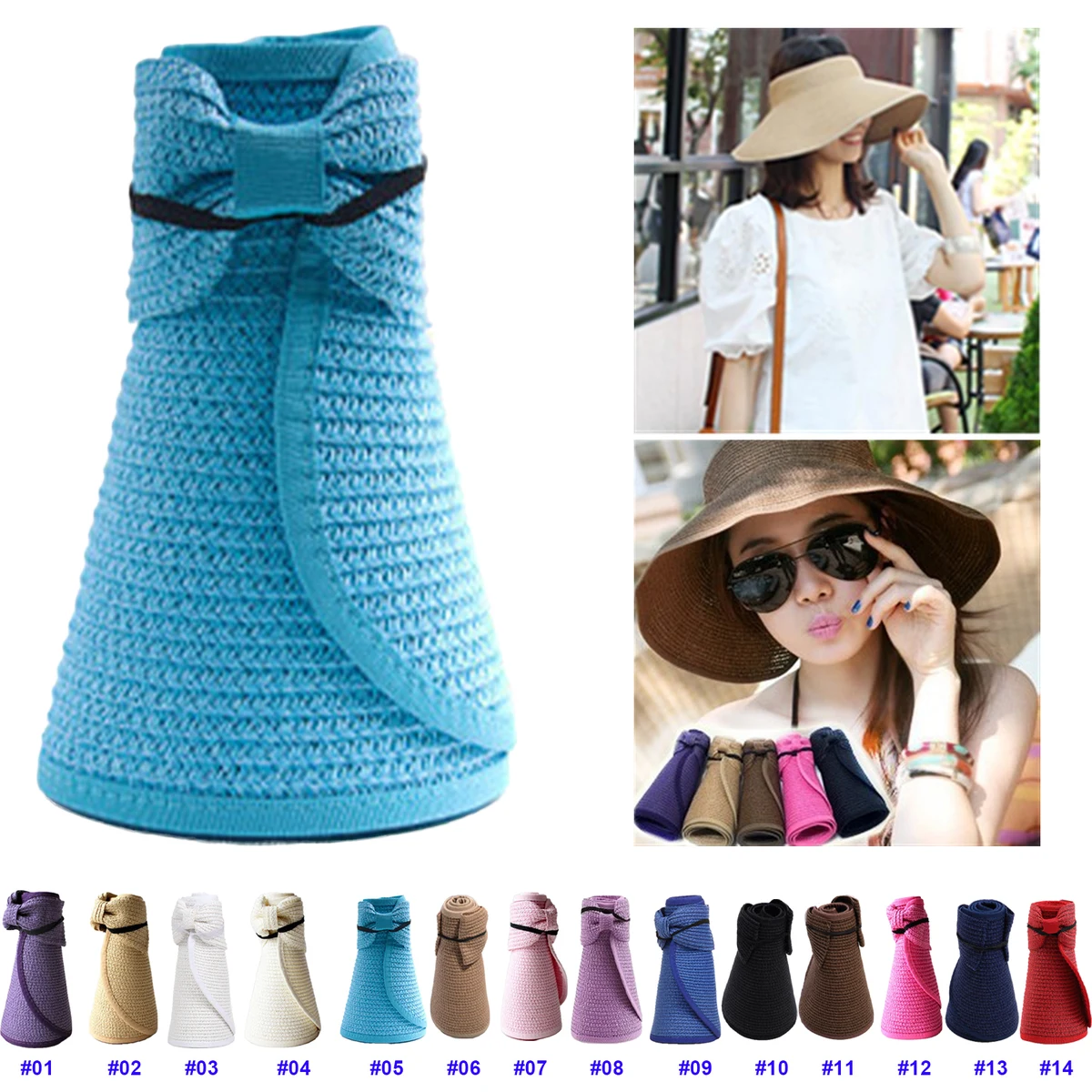 Women Foldable Straw Sun Visor 1