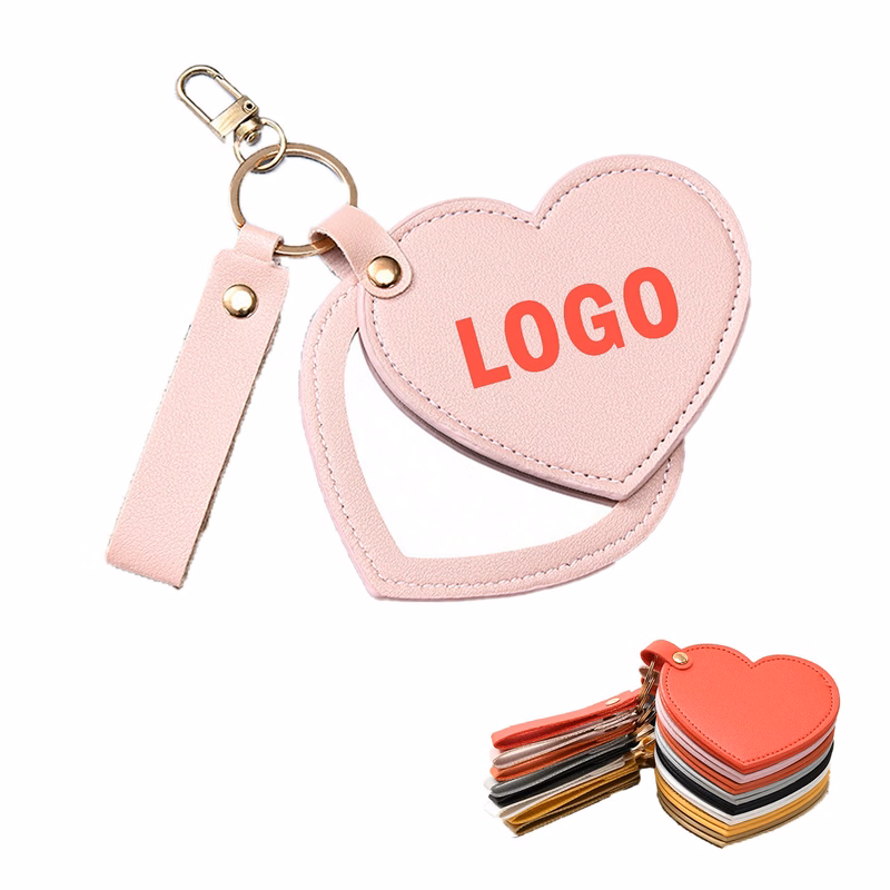 Leather Key Chain With Heart-Shaped Makeup Mirror