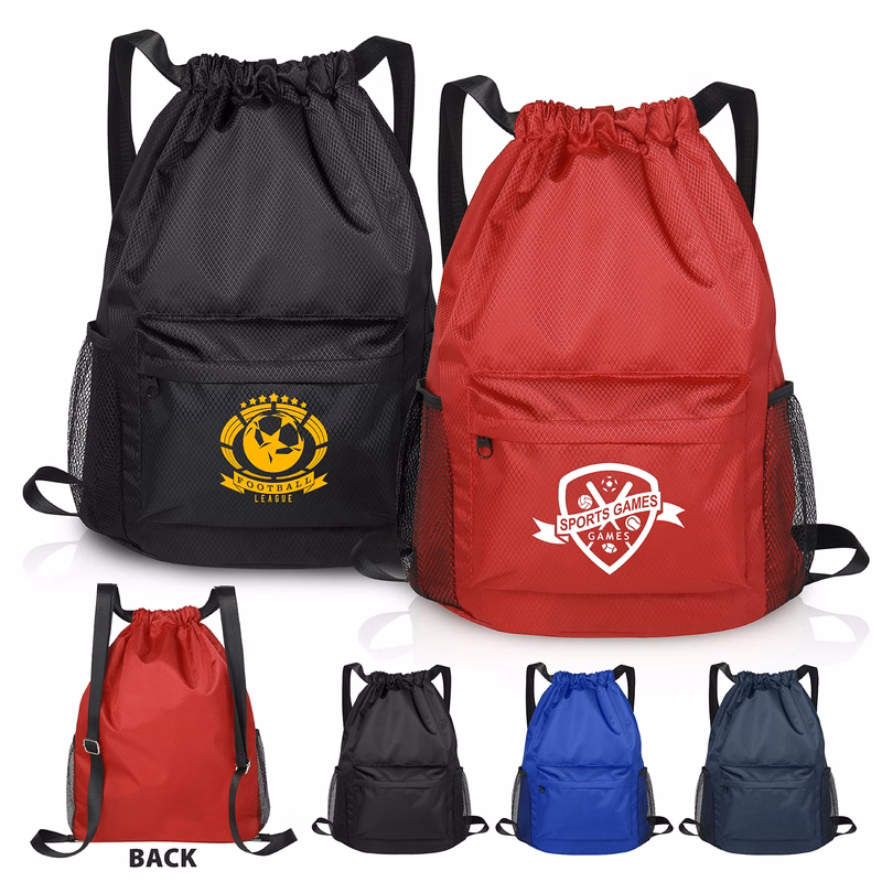 Water-Resistant Drawstring Backpack With Mesh Pockets