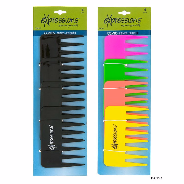 Wide-Tooth Combs - 4 Pack Neon or Black