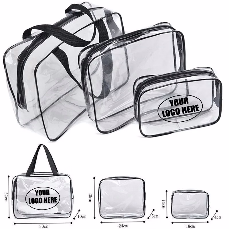 3 Piece Clear PVC Cosmetic Toiletry Bag Set