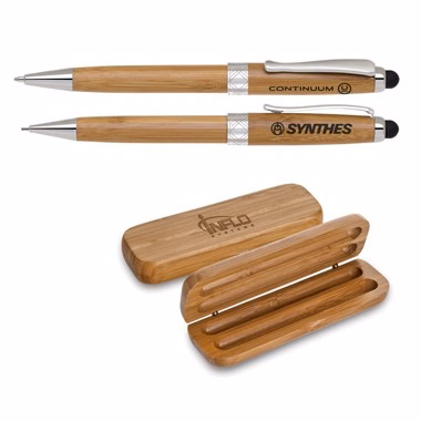 Eco-Friendly Bamboo Stylus Pen/Pencil Set (Silver Trim)