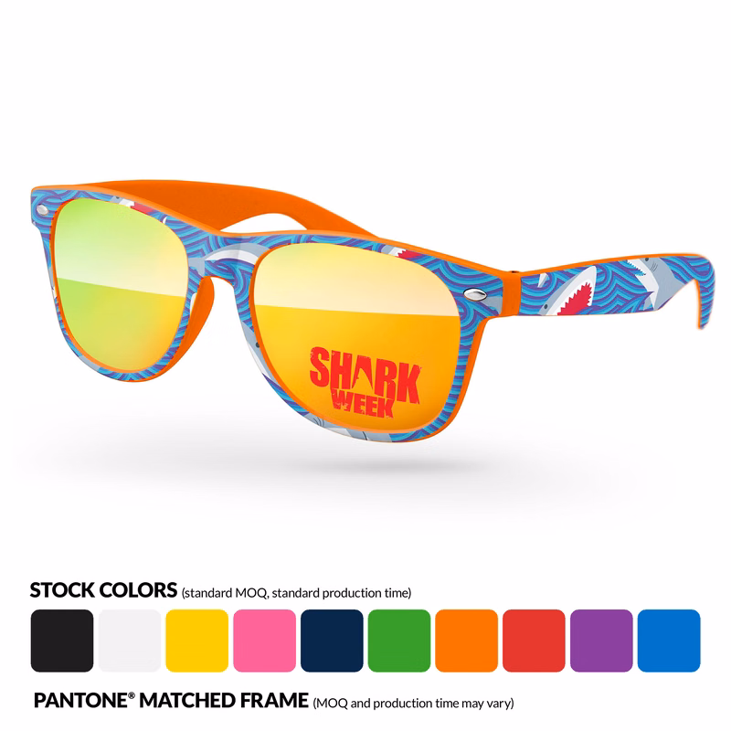 Retro Mirror Sunglasses w/ 1 Color Lens Imprint & Full Color Full Frame Heat Transfer