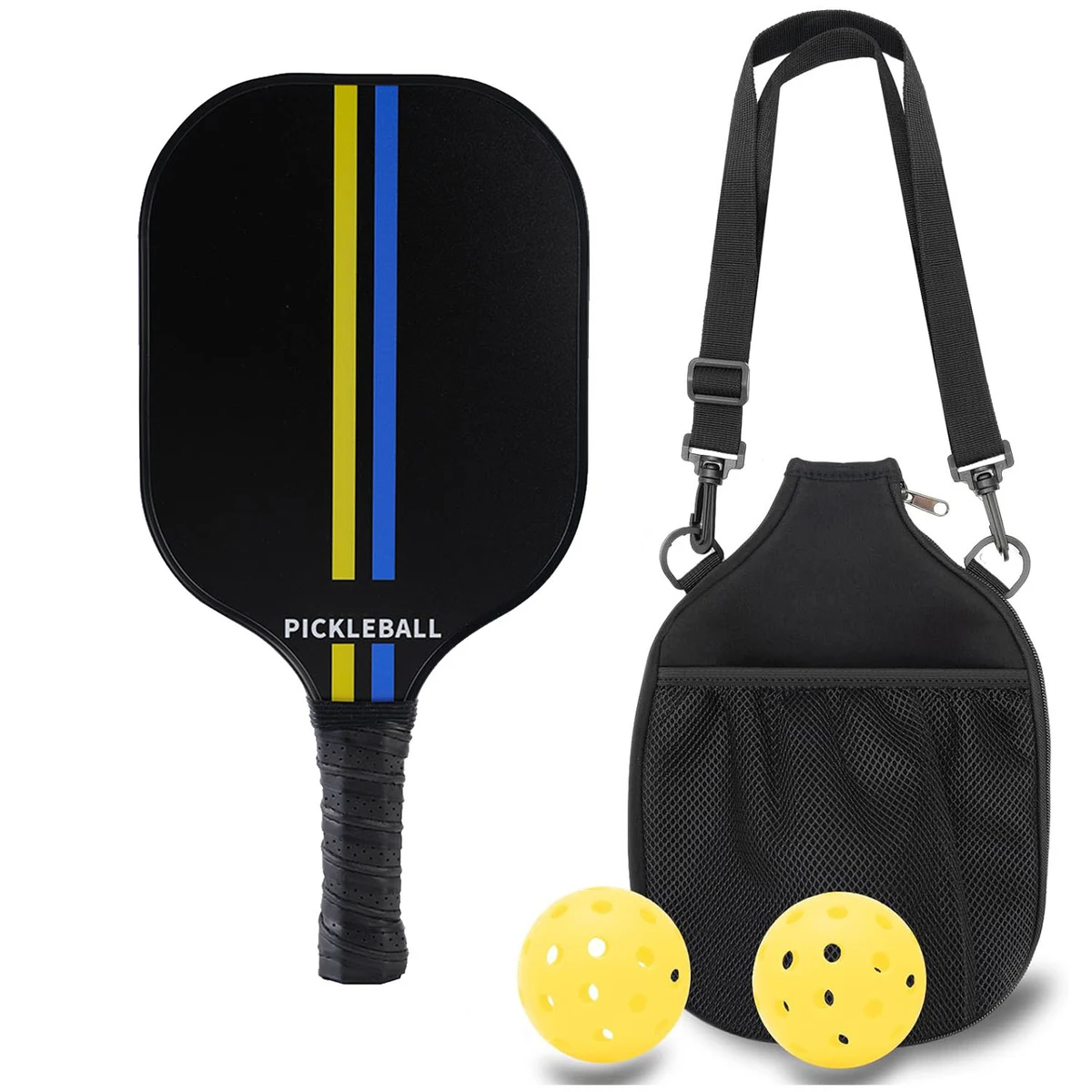 Carbon Fiber Pickleball Racket Paddle & Ball Set w/ Shoulder Bag 1