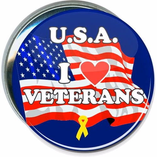 USA, I Love Veterans, Military Button