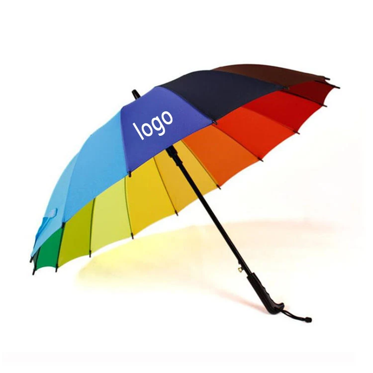 Colorful umbrella 190T polyester with metal shaft and a black rubberized handle 1