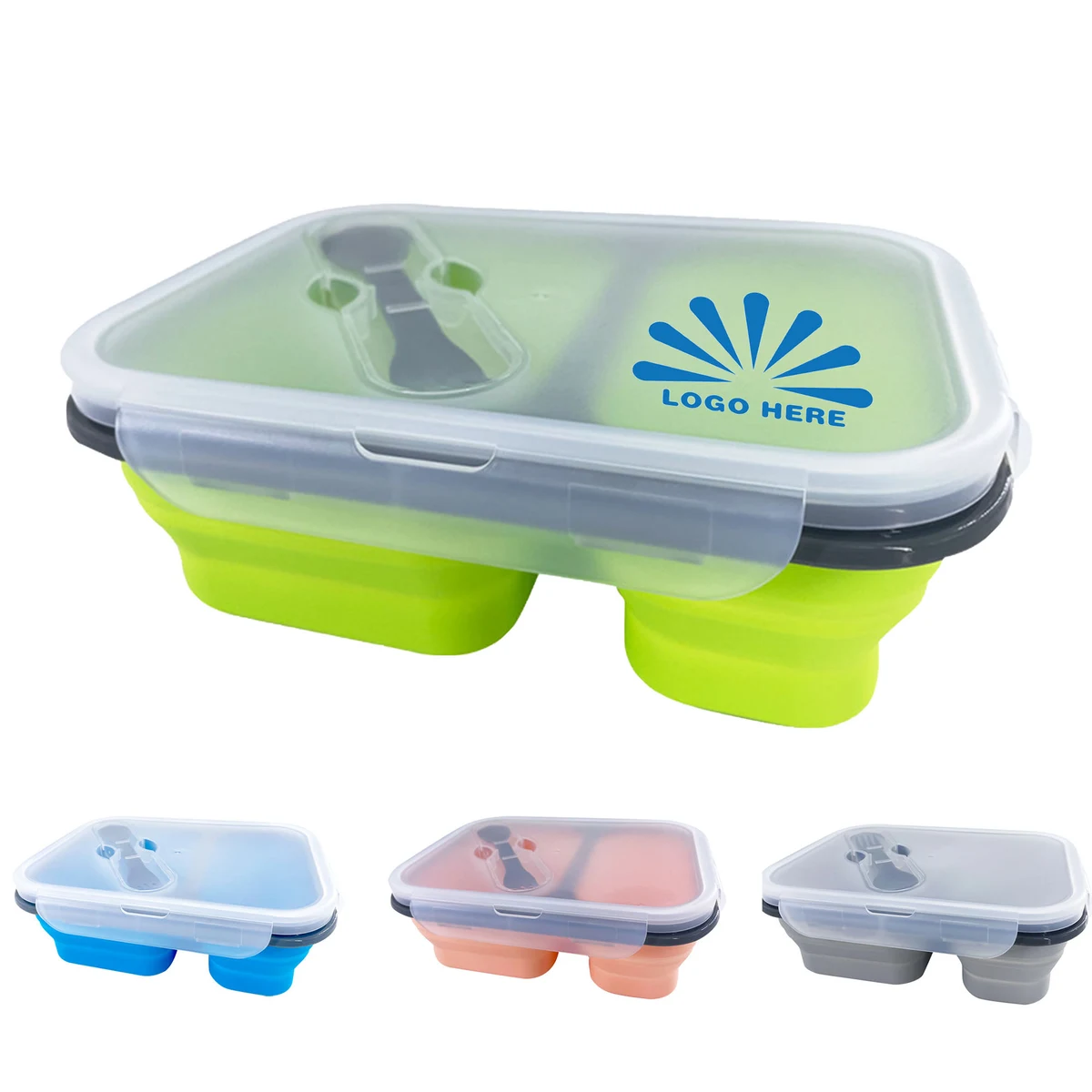 Foldable Silicone Bento Box with Spoon 1