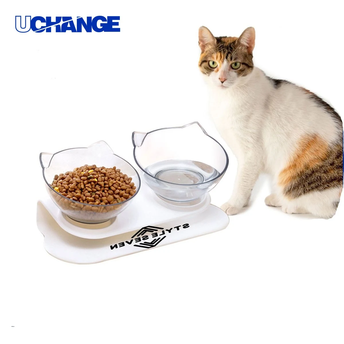 Raised Neck Double Cat Feeding Bowl Set 1