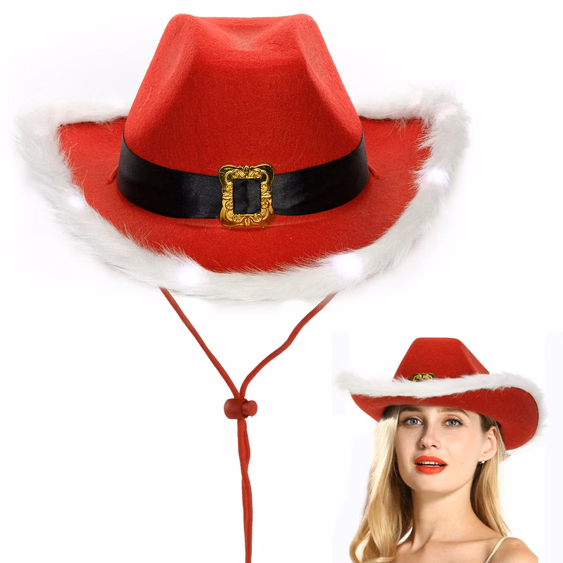 Christmas Western Feather Cap with LED Flashing