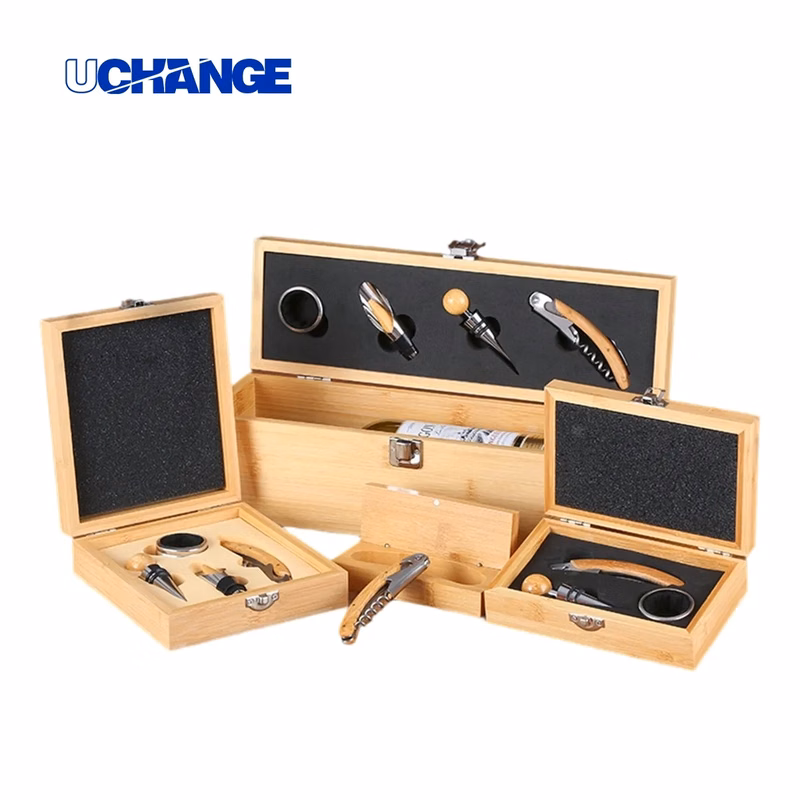 Wooden Box Wine Accessory Gift Set