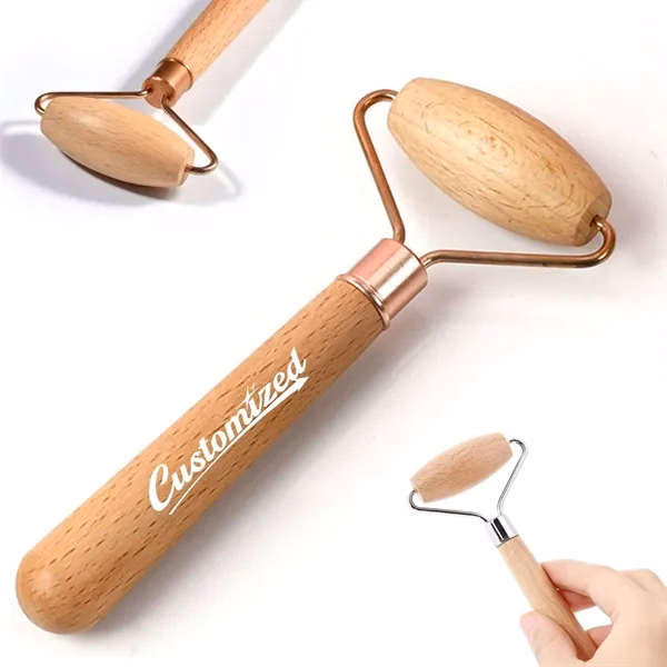 Custom Wood Facial Roller Massager with Ergonomic Handle — Wellness Tool