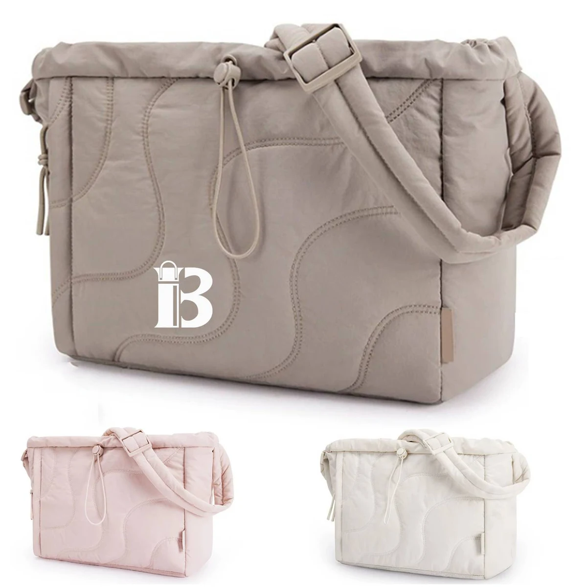 Adjustable Strap Puffer Quilted Nylon Tote Bag 1