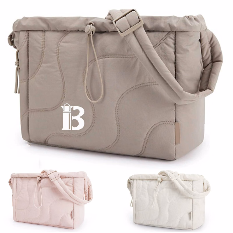 Adjustable Strap Puffer Quilted Nylon Tote Bag