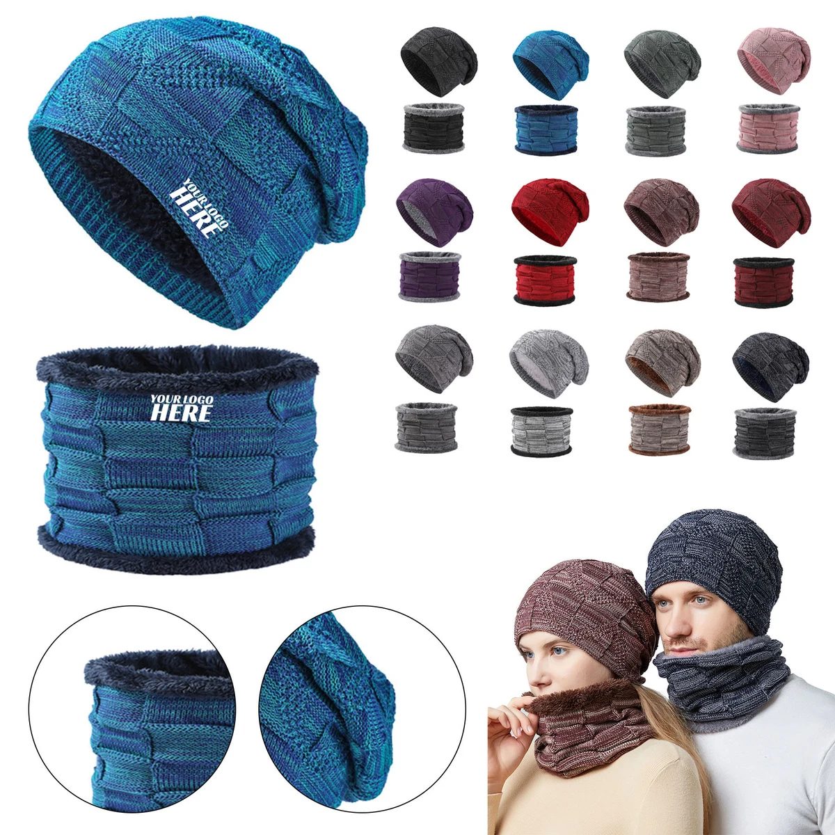 Unisex Knit Hat Infinity Scarf Warm Set 1