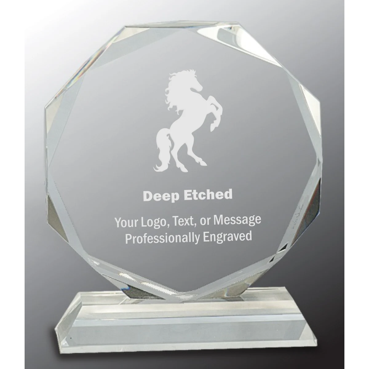 6" Clear Crystal Award Octagon on Clear Pedestal Base 1