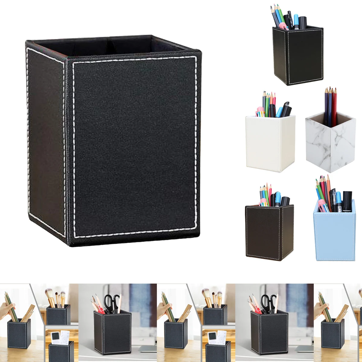 PU Leather Square Pen and Pencil Holder 1