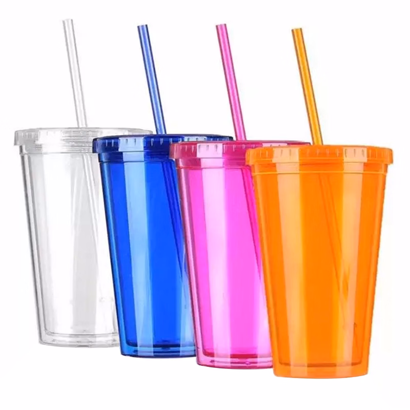 16OZ Plastic Straw Tumbler