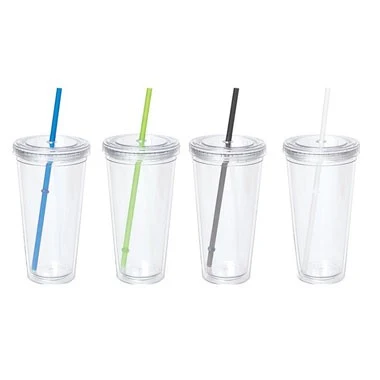 24oz Double Wall Clear Acrylic Cup w/ Color Straw 1