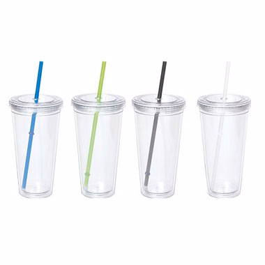 24oz Double Wall Clear Acrylic Cup w/ Color Straw