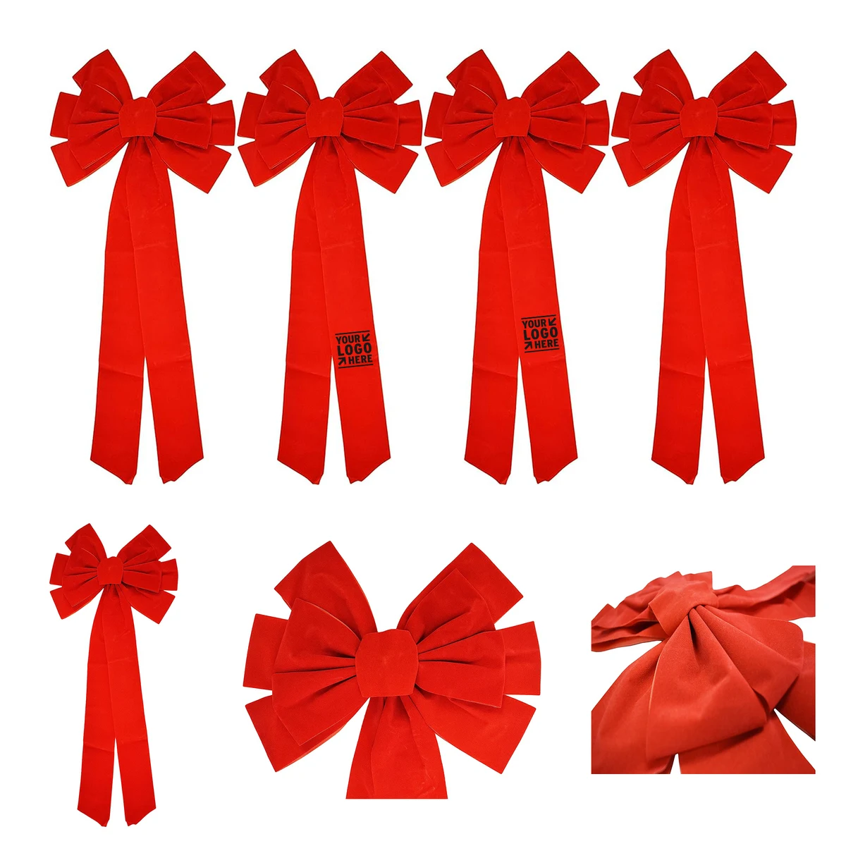 26" x 11.5" 10-Loop Holiday Christmas Decoration Red Velvet Bow 1