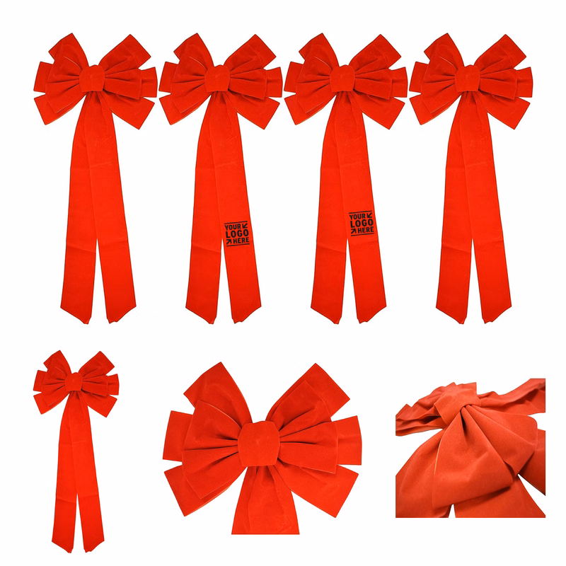 26" x 11.5" 10-Loop Holiday Christmas Decoration Red Velvet Bow