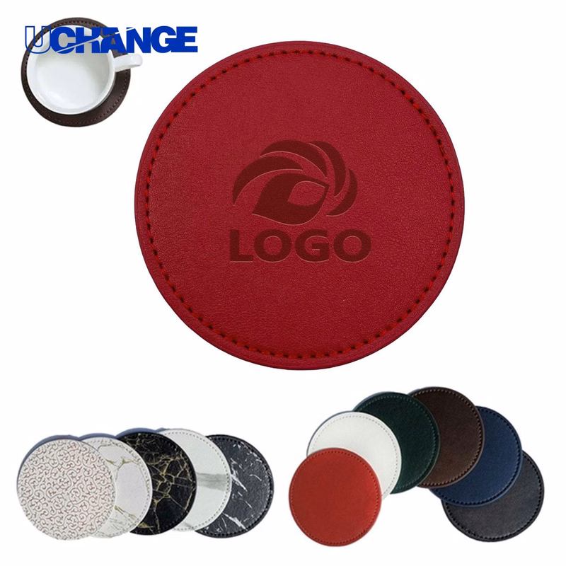 PU Leather Embossed Round Coaster