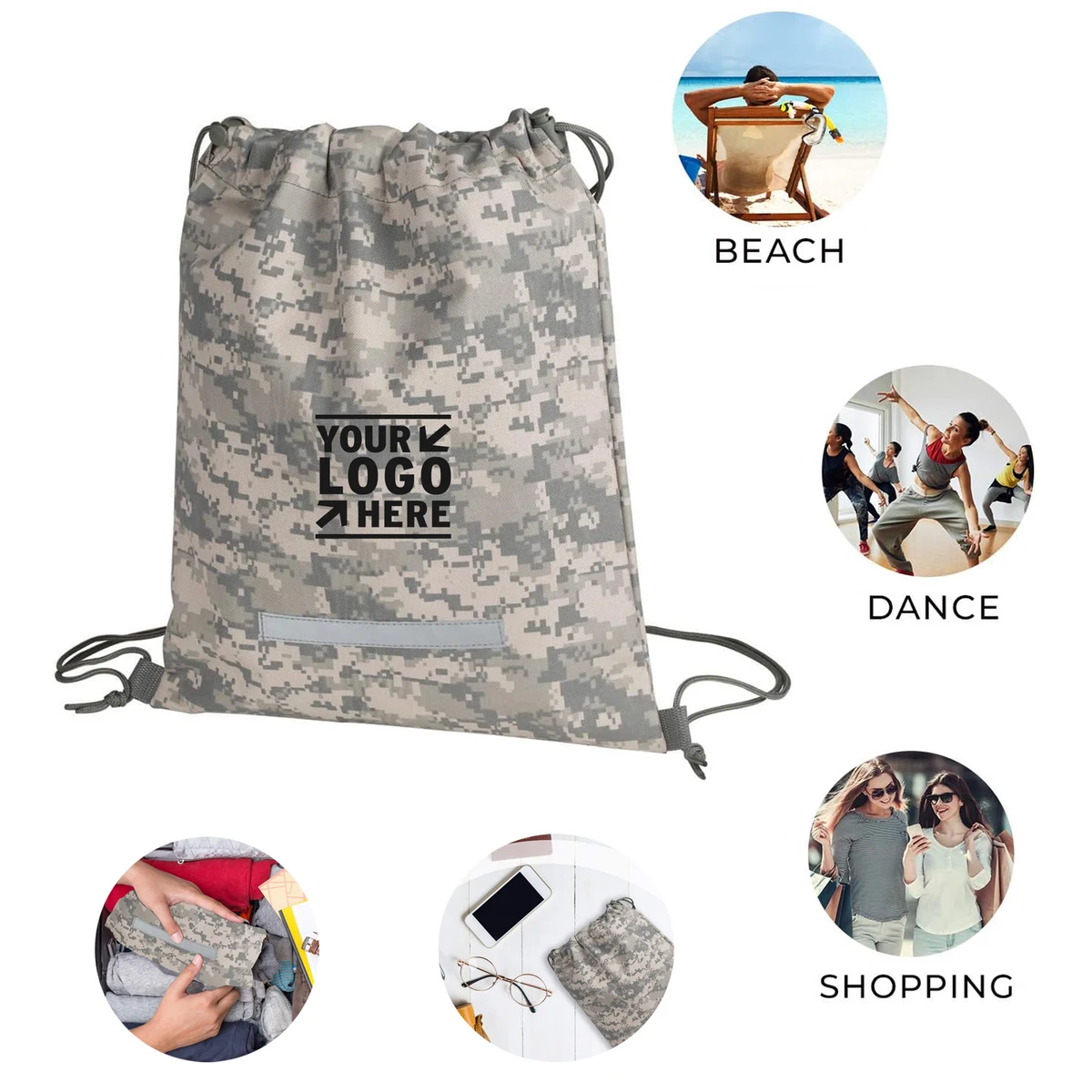 Outdoor Heavy Duty Drawstring Backpack Digital Camouflage Army Military Sack Bag 1