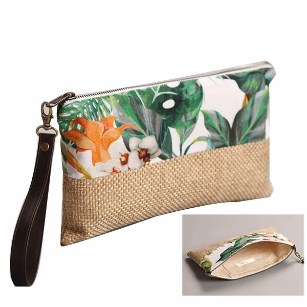 Full color canvas jute pouch with zipper