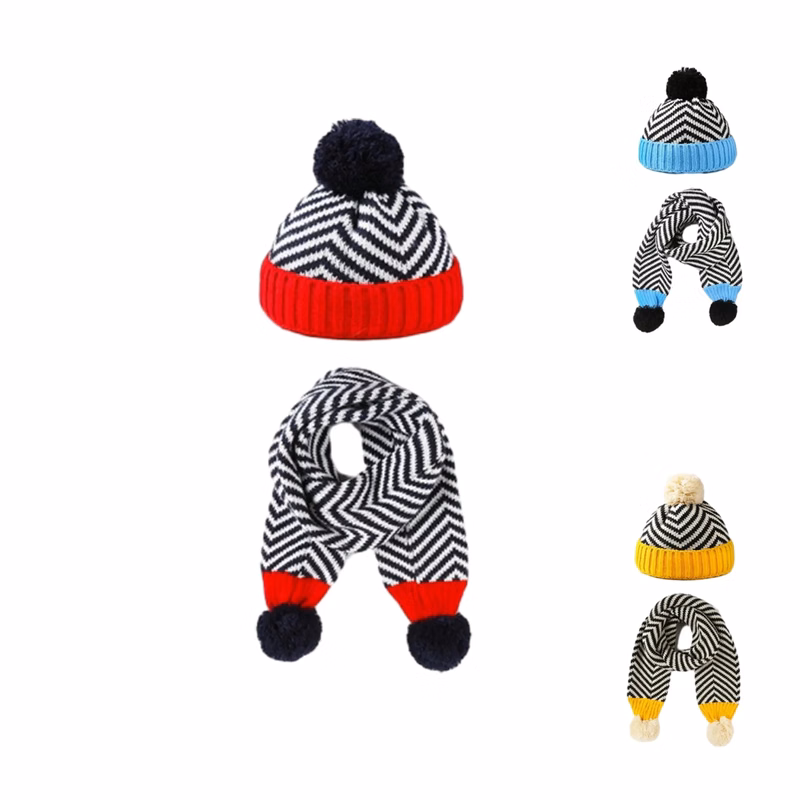 Autumn And Winter Children'S Warm Knitted Scarf Set