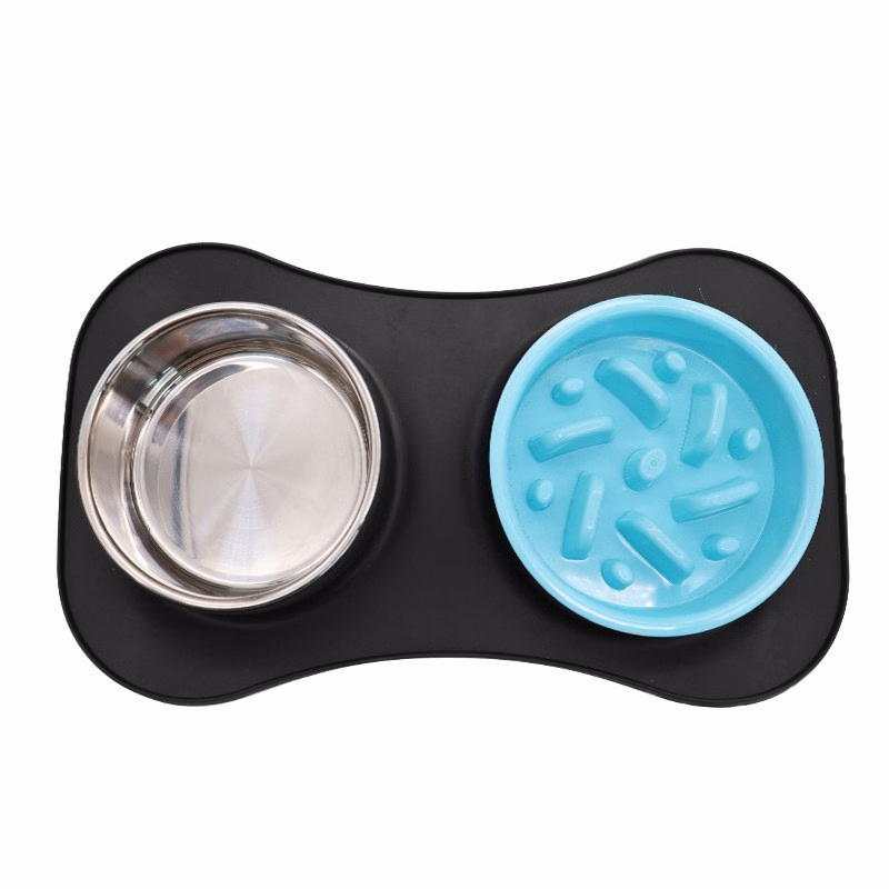 3 in 1 Stainless Steel Food and Water Bowls with Non-Spill and Skid Silicone Mat