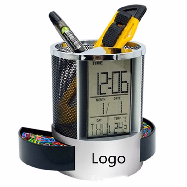 Desktop Alarm Clock Electrical Pen Pencil Holder