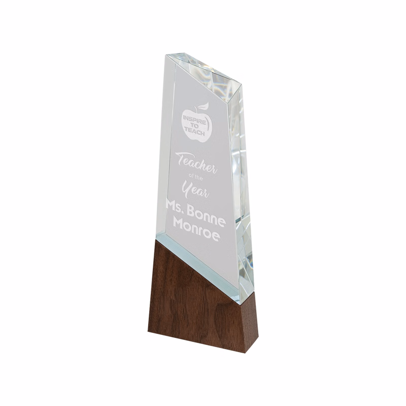 9" Rectangle Sierra Glass Award with Walnut Base