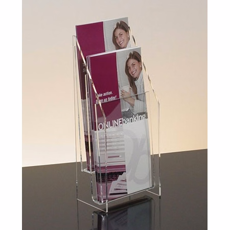 Countertop Brochure Holder, All Clear, 2-tier, 2 pockets for 4"