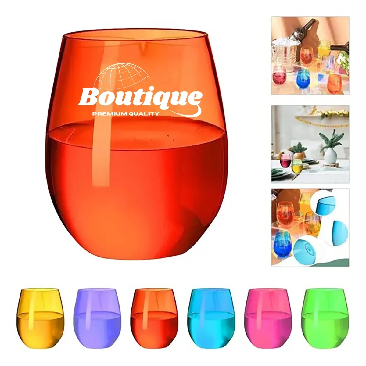 16Oz Reusable Plastic Cups translucent Stemless Wine Tumbler 1