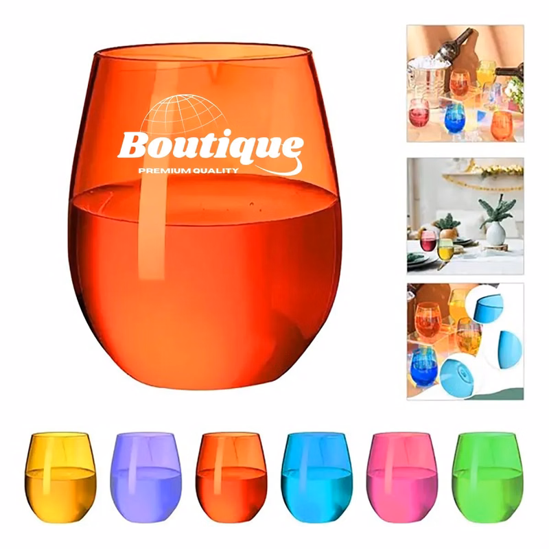 16Oz Reusable Plastic Cups translucent Stemless Wine Tumbler