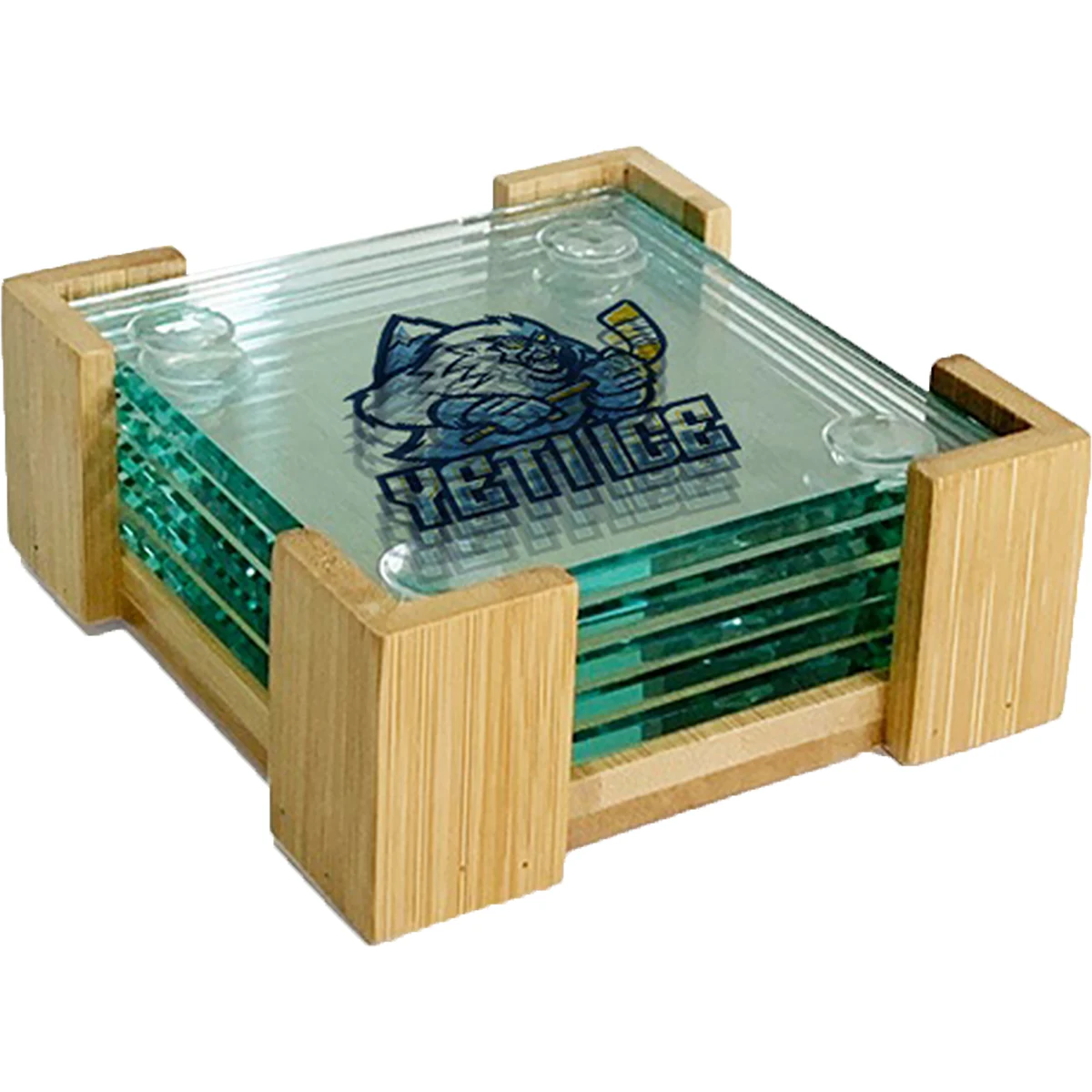 Square Glass Coasters: 5 Piece Set with Wood Stand 1