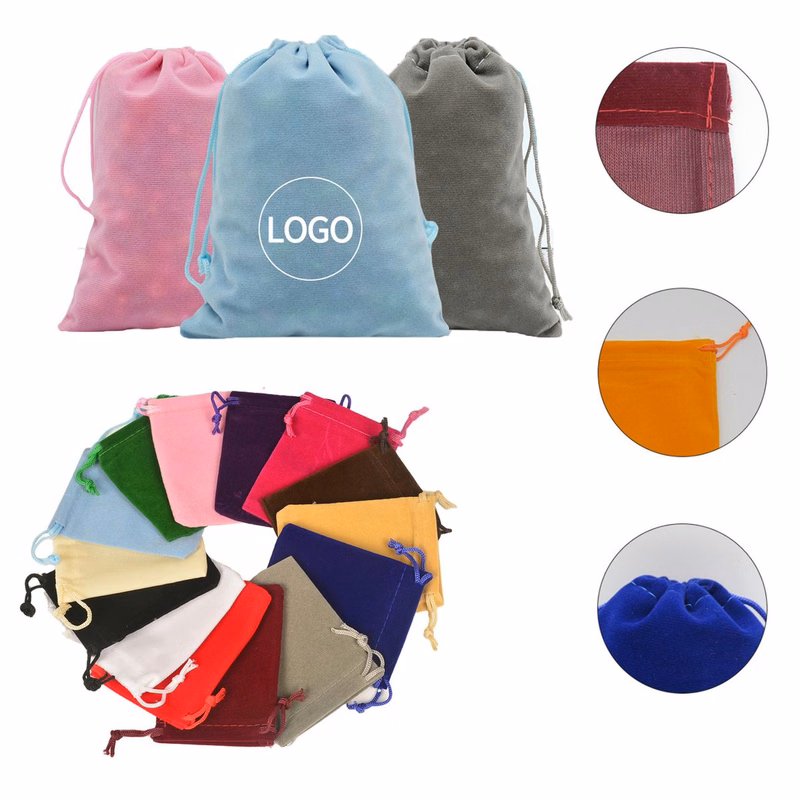 Multi-Color Print Velvet Drawstring Pouch