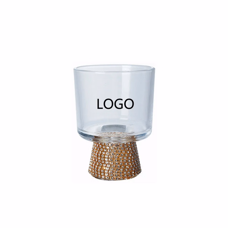 Glass Cups Handmade Studded Golden Rhinestone Base