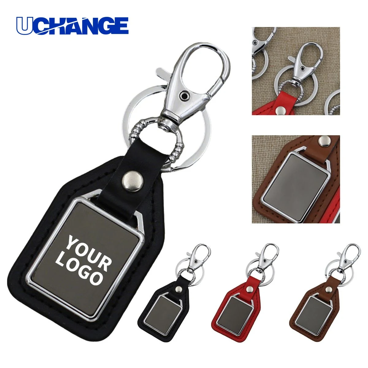 Leatherette Key Ring with Engravable Metal Tab 4.5" x 1.5" 1