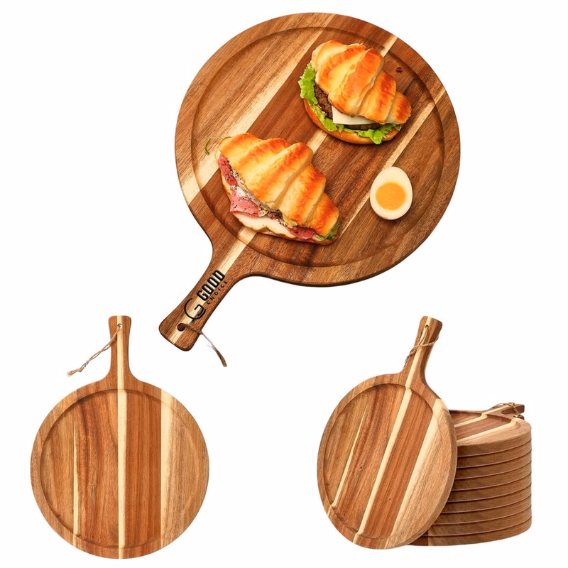 Wooden Bread Pizza Cutting Board w/Handle