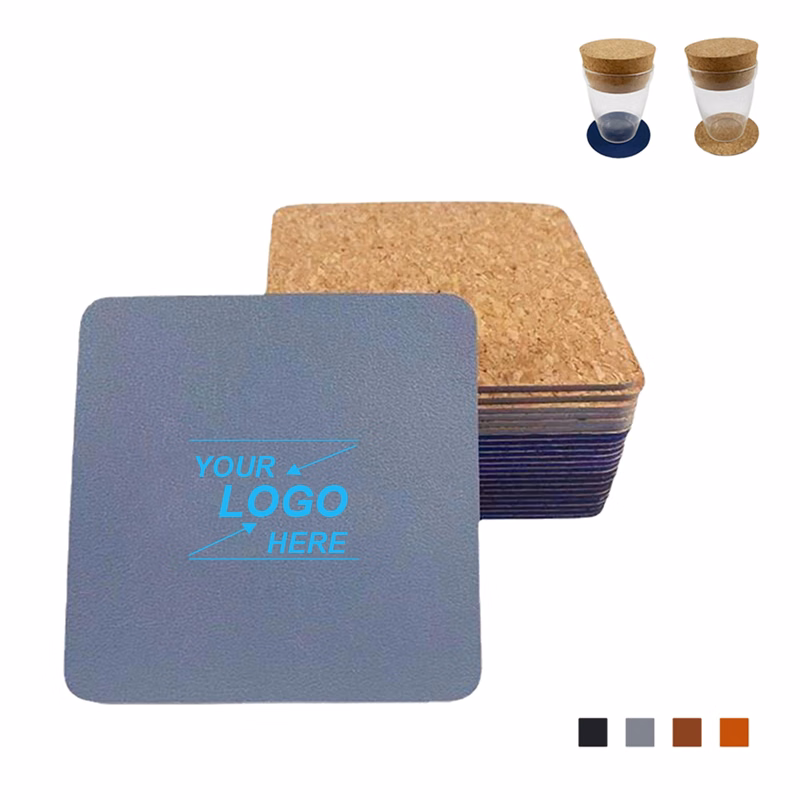 Round Faux Leather and Cork Coaster