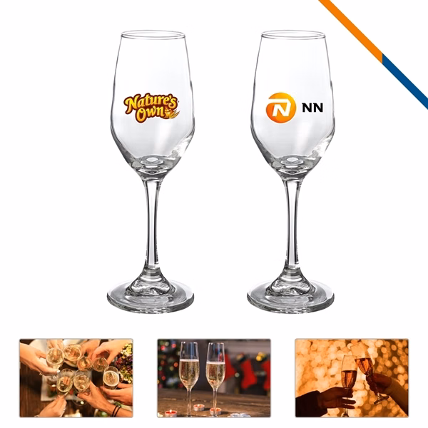 Custom 8 oz Premium Crystal Champagne Flutes with Colored Stem — Event Glassware
