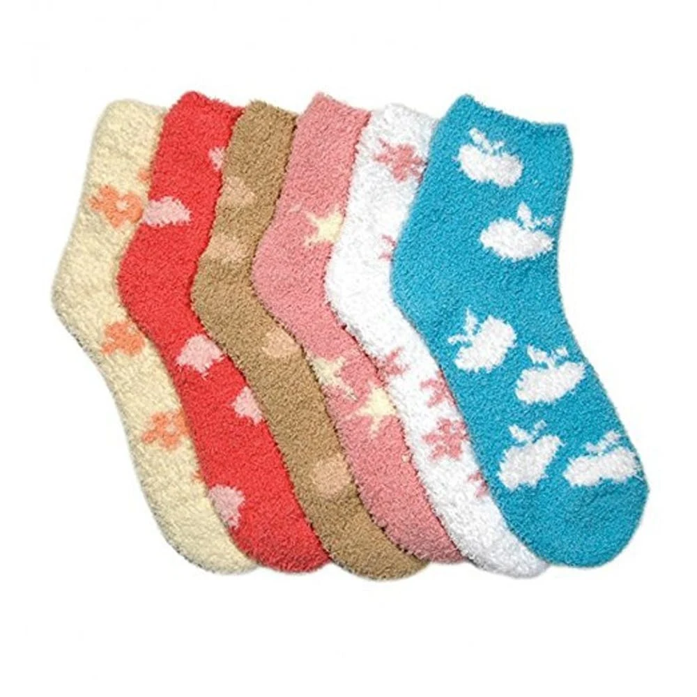 Fuzzy Slipper Socks - Winter Print Size 9-11 1
